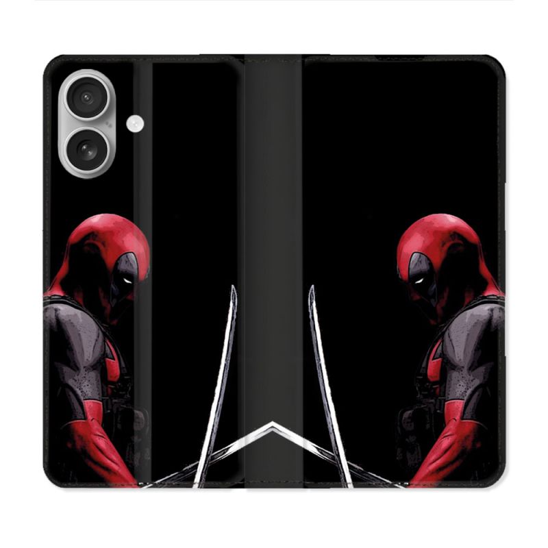 Housse Cuir Portefeuille Pour Iphone 16 Plus Deadpool Epee