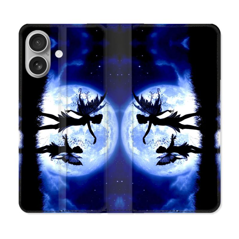 Housse Cuir Portefeuille Pour Iphone 16 Plus Fantastique Fee Lune