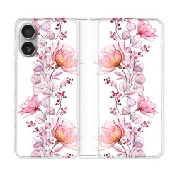 Housse Cuir Portefeuille Pour Iphone 16 Plus Fleur Eclosion