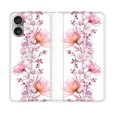 Housse Cuir Portefeuille Pour Iphone 16 Plus Fleur Eclosion