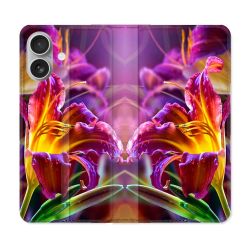 Housse Cuir Portefeuille Pour Iphone 16 Plus Fleur Lys Color