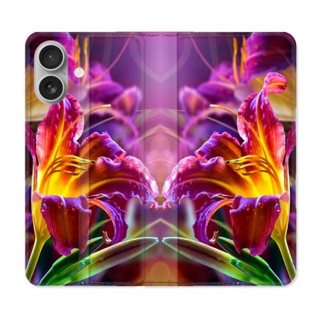 Housse Cuir Portefeuille Pour Iphone 16 Plus Fleur Lys Color