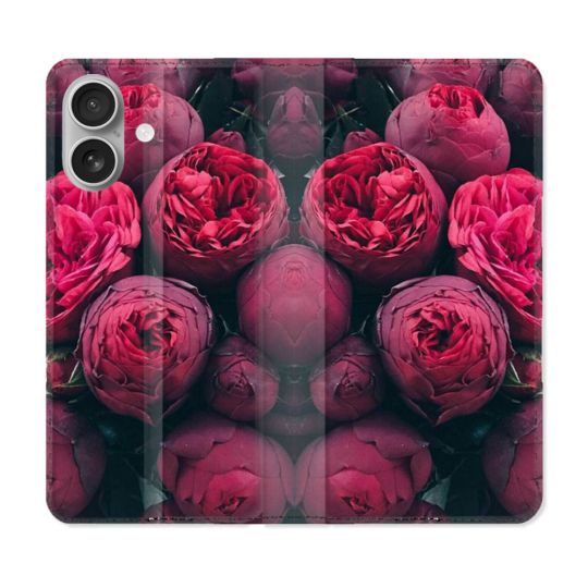 Housse Cuir Portefeuille Pour Iphone 16 Plus Fleur Pivoine