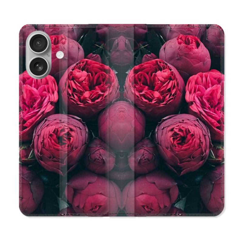 Housse Cuir Portefeuille Pour Iphone 16 Plus Fleur Pivoine