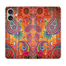 Housse Cuir Portefeuille Pour Iphone 16 Plus Fleur Psychedelic