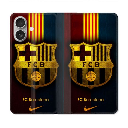 Housse Cuir Portefeuille Pour Iphone 16 Plus Foot FC Barcelone Vintage