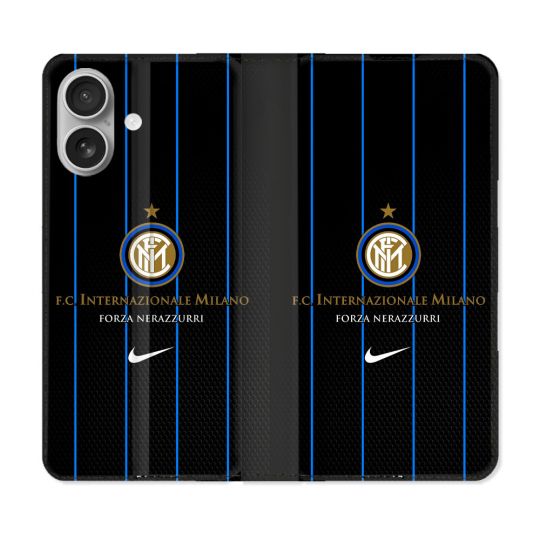 Housse Cuir Portefeuille Pour Iphone 16 Plus Foot Inter Milan