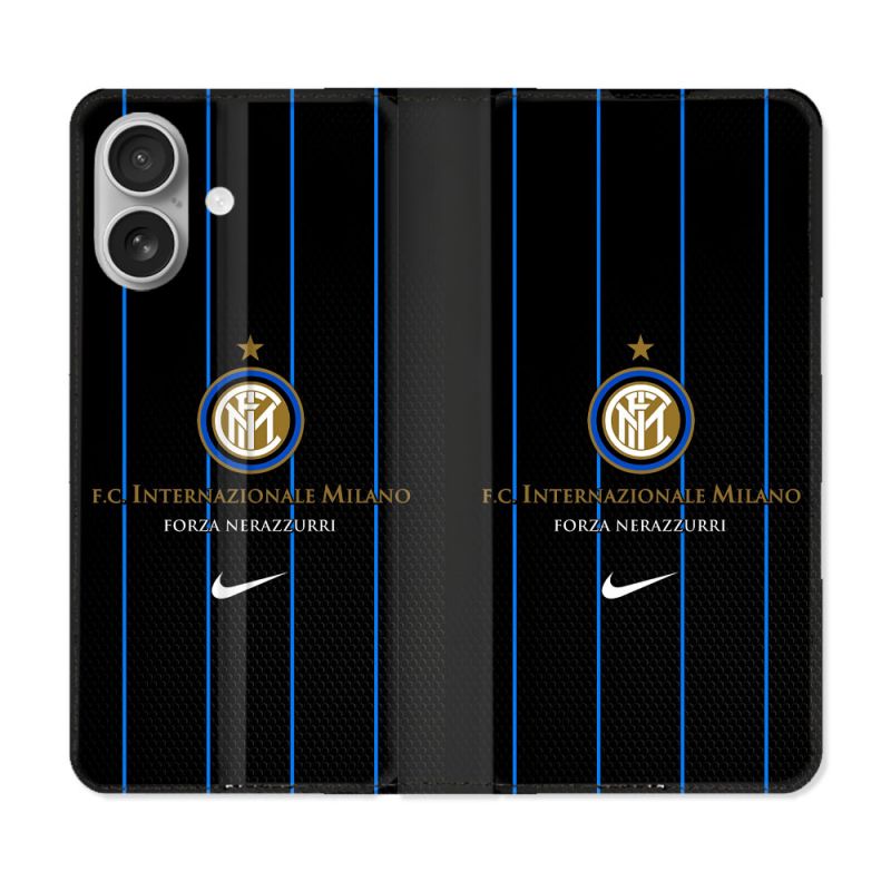 Housse Cuir Portefeuille Pour Iphone 16 Plus Foot Inter Milan