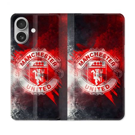 Housse Cuir Portefeuille Pour Iphone 16 Plus Foot Manchester United