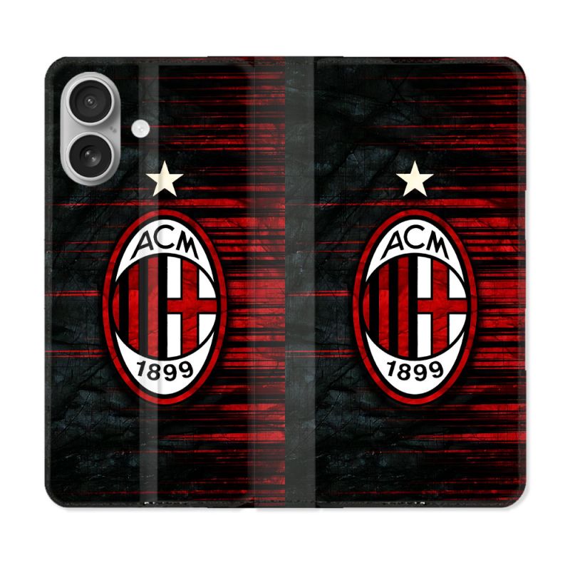 Housse Cuir Portefeuille Pour Iphone 16 Plus Foot Milan AC