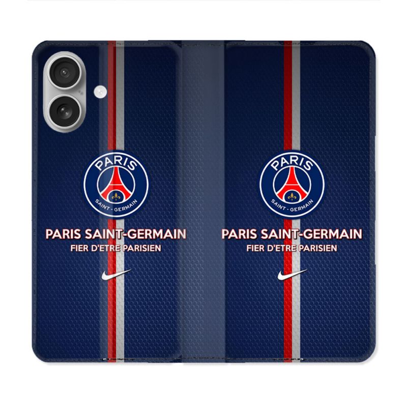Housse Cuir Portefeuille Pour Iphone 16 Plus Foot PSG Fier