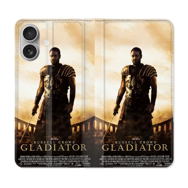 Housse Cuir Portefeuille Pour Iphone 16 Plus Gladiator Affiche