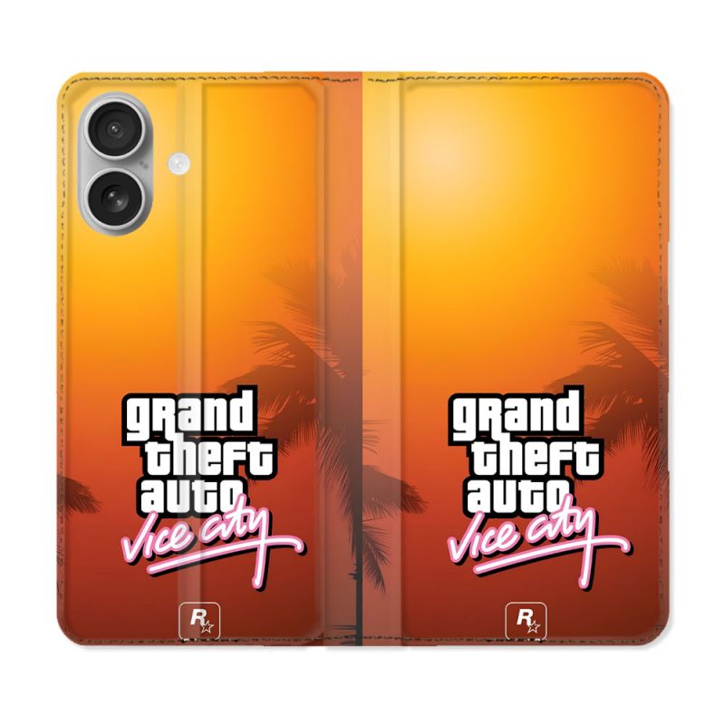 Housse Cuir Portefeuille Pour Iphone 16 Plus GTA Vice City