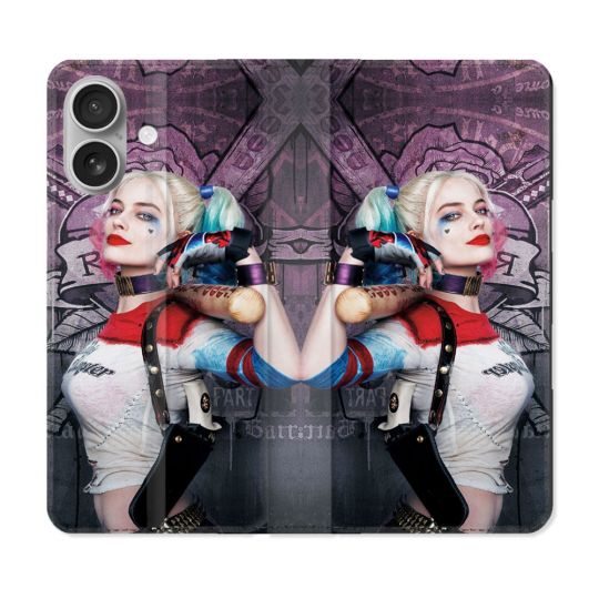 Housse Cuir Portefeuille Pour Iphone 16 Plus Harley Quinn Batte