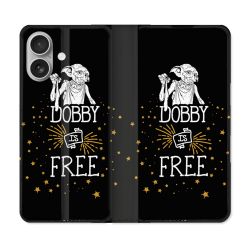 Housse Cuir Portefeuille Pour Iphone 16 Plus Harry Potter Dobby Free Noir