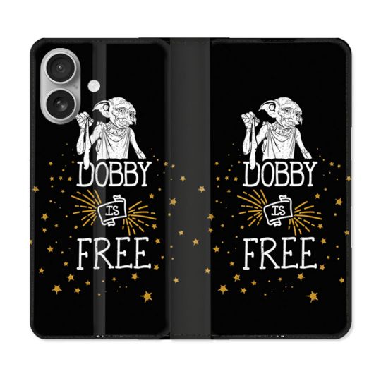 Housse Cuir Portefeuille Pour Iphone 16 Plus Harry Potter Dobby Free Noir