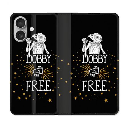 Housse Cuir Portefeuille Pour Iphone 16 Plus Harry Potter Dobby Free Noir