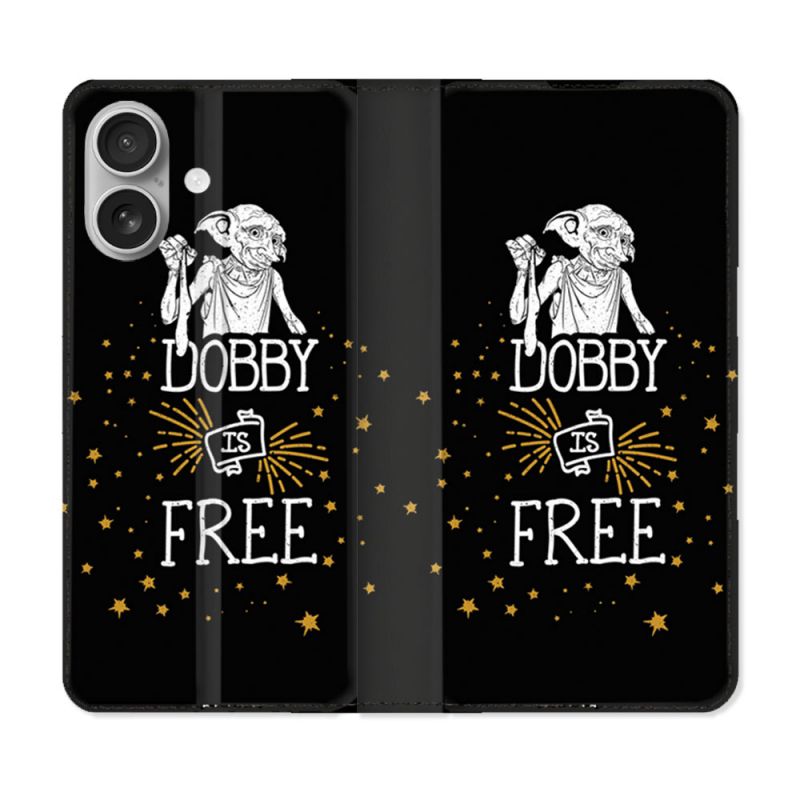 Housse Cuir Portefeuille Pour Iphone 16 Plus Harry Potter Dobby Free Noir