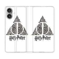 Housse Cuir Portefeuille Pour Iphone 16 Plus Harry Potter Hollows triangle Blanc