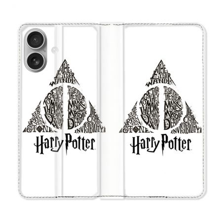 Housse Cuir Portefeuille Pour Iphone 16 Plus Harry Potter Hollows triangle Blanc