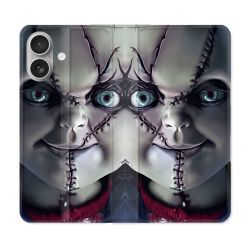 Housse Cuir Portefeuille Pour Iphone 16 Plus Horreur Chucky Cicatrice