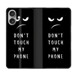 Housse Cuir Portefeuille Pour Iphone 16 Plus Humour Don't Touch