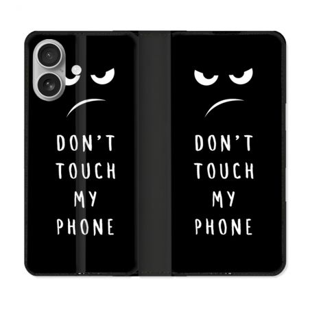 Housse Cuir Portefeuille Pour Iphone 16 Plus Humour Don't Touch
