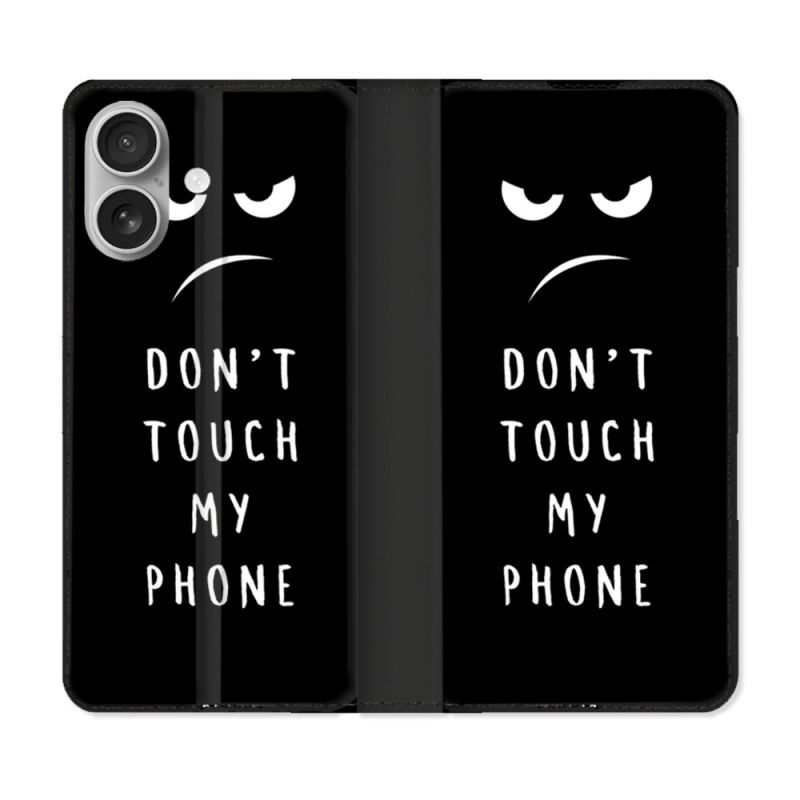 Housse Cuir Portefeuille Pour Iphone 16 Plus Humour Don't Touch