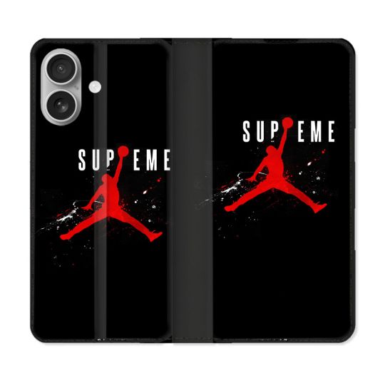 Housse Cuir Portefeuille Pour Iphone 16 Plus Jordan Supreme Noir