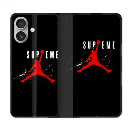 Housse Cuir Portefeuille Pour Iphone 16 Plus Jordan Supreme Noir