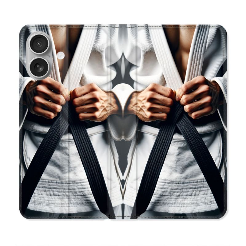 Housse Cuir Portefeuille Pour Iphone 16 Plus Kimono Ceinture