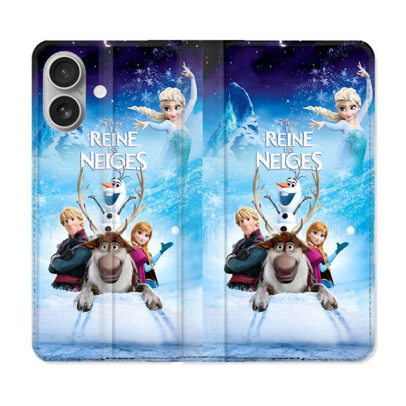 Housse Cuir Portefeuille Pour Iphone 16 Plus La Reine Des Neiges
