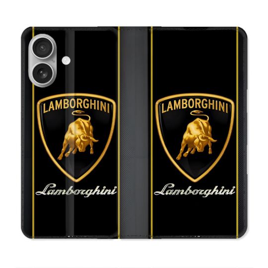 Housse Cuir Portefeuille Pour Iphone 16 Plus Lamborghini Carbone