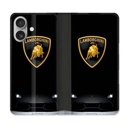 Housse Cuir Portefeuille Pour Iphone 16 Plus Lamborghini Noir