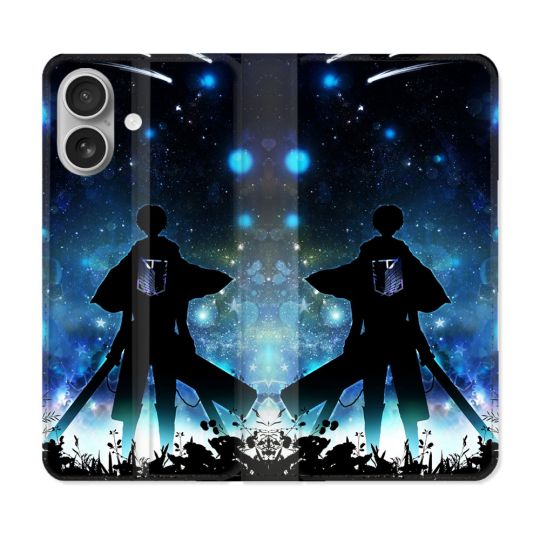 Housse Cuir Portefeuille Pour Iphone 16 Plus Manga Attaque Titans Levi