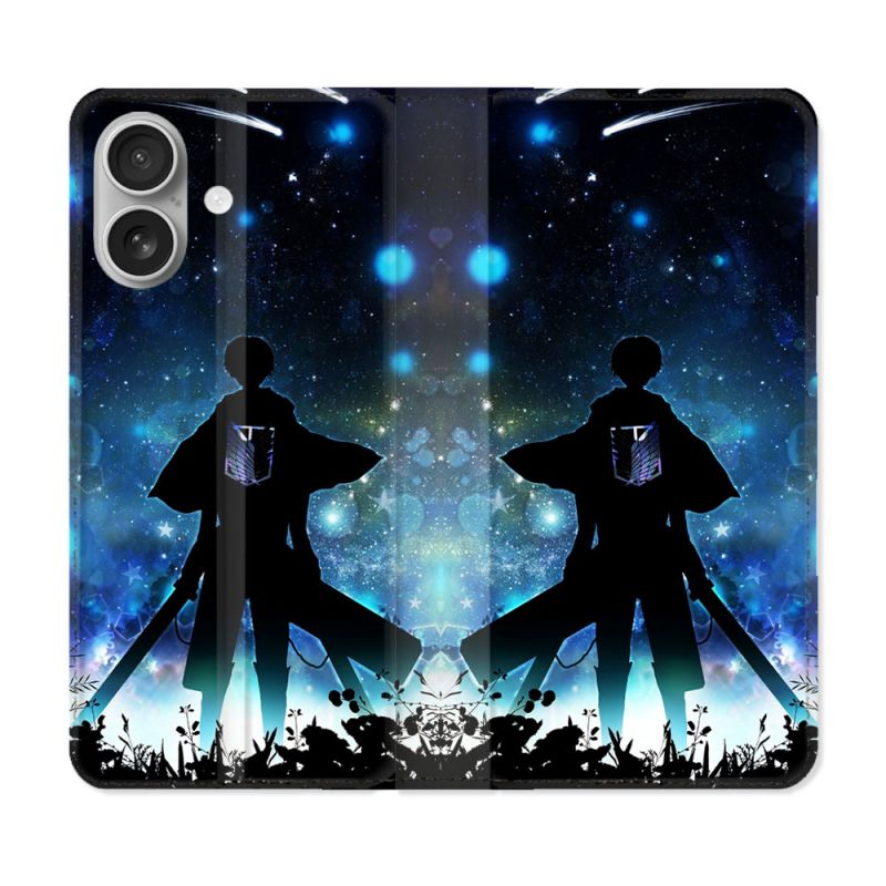 Housse Cuir Portefeuille Pour Iphone 16 Plus Manga Attaque Titans Levi