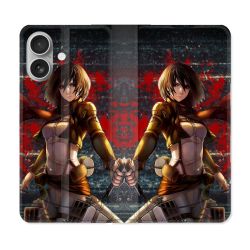 Housse Cuir Portefeuille Pour Iphone 16 Plus Manga Attaque Titans Mikasa