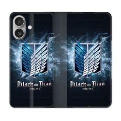 Housse Cuir Portefeuille Pour Iphone 16 Plus Manga Attaque Titans Noir
