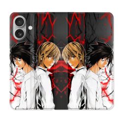 Housse Cuir Portefeuille Pour Iphone 16 Plus Manga Death Note Duo