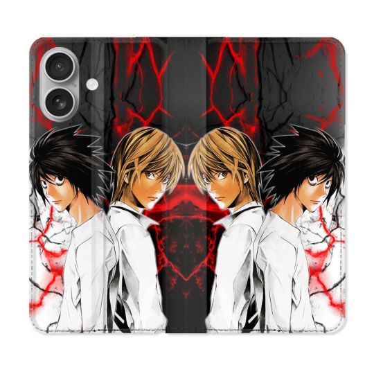 Housse Cuir Portefeuille Pour Iphone 16 Plus Manga Death Note Duo