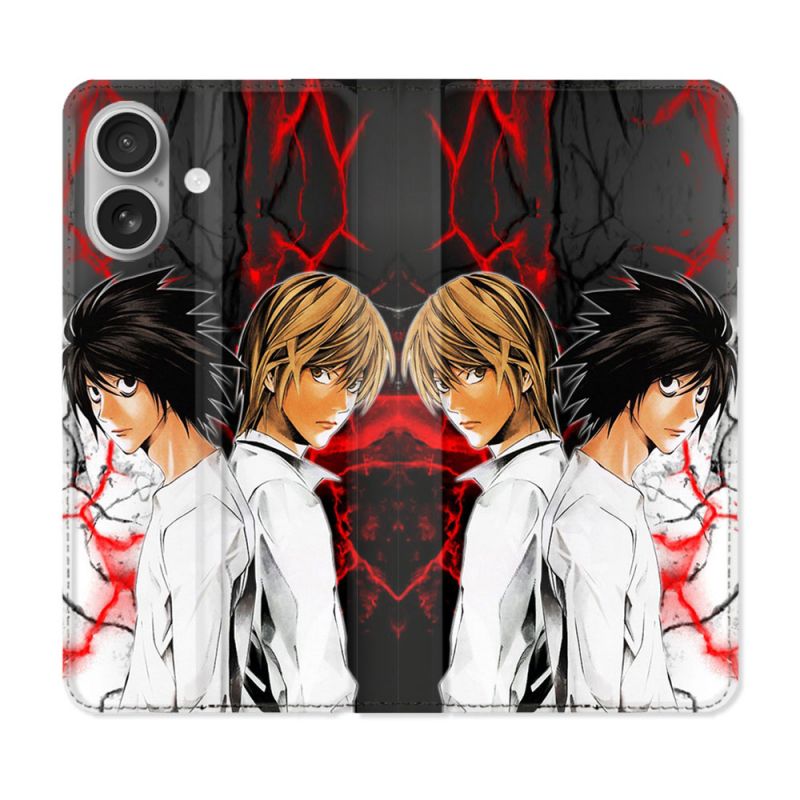 Housse Cuir Portefeuille Pour Iphone 16 Plus Manga Death Note Duo