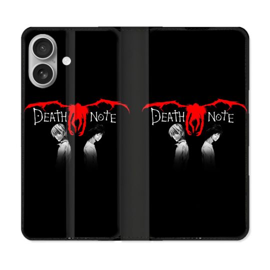 Housse Cuir Portefeuille Pour Iphone 16 Plus Manga Death Note Noir