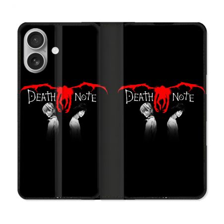 Housse Cuir Portefeuille Pour Iphone 16 Plus Manga Death Note Noir