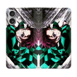 Housse Cuir Portefeuille Pour Iphone 16 Plus Manga Demon Slayer Tanjiro