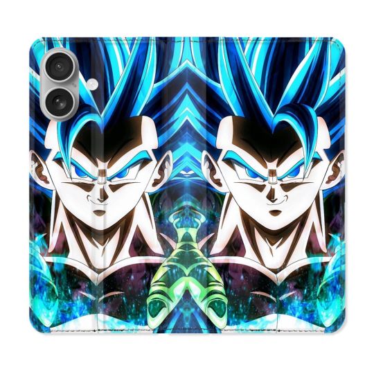 Housse Cuir Portefeuille Pour Iphone 16 Plus Manga Dragon Ball Gogeta Visage