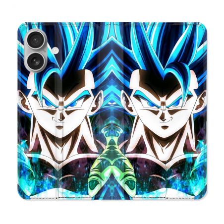 Housse Cuir Portefeuille Pour Iphone 16 Plus Manga Dragon Ball Gogeta Visage