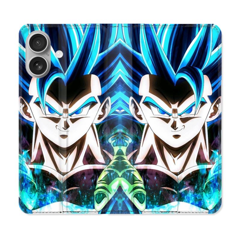Housse Cuir Portefeuille Pour Iphone 16 Plus Manga Dragon Ball Gogeta Visage