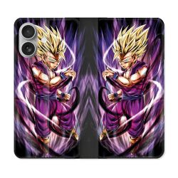 Housse Cuir Portefeuille Pour Iphone 16 Plus Manga Dragon Ball Sangohan Violet
