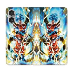 Housse Cuir Portefeuille Pour Iphone 16 Plus Manga Dragon Ball Sangoku Blanc