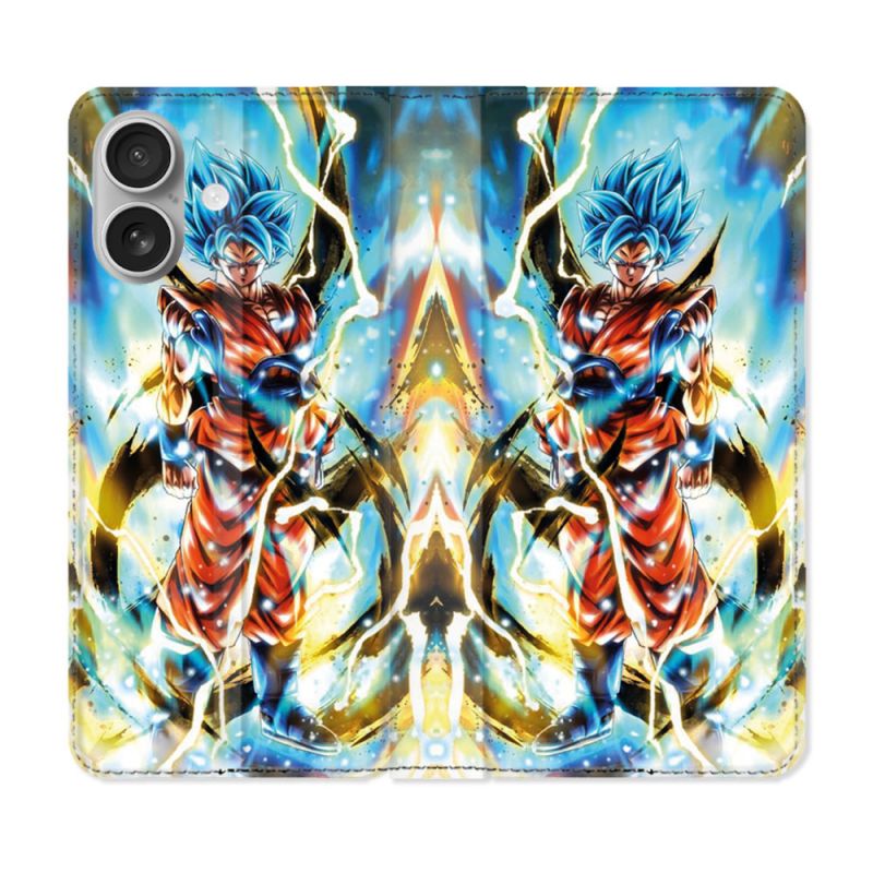 Housse Cuir Portefeuille Pour Iphone 16 Plus Manga Dragon Ball Sangoku Blanc